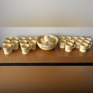 Tom & Jerry Vintage Homer Laughlin Cream and Gold Mugs & Punch Bowl